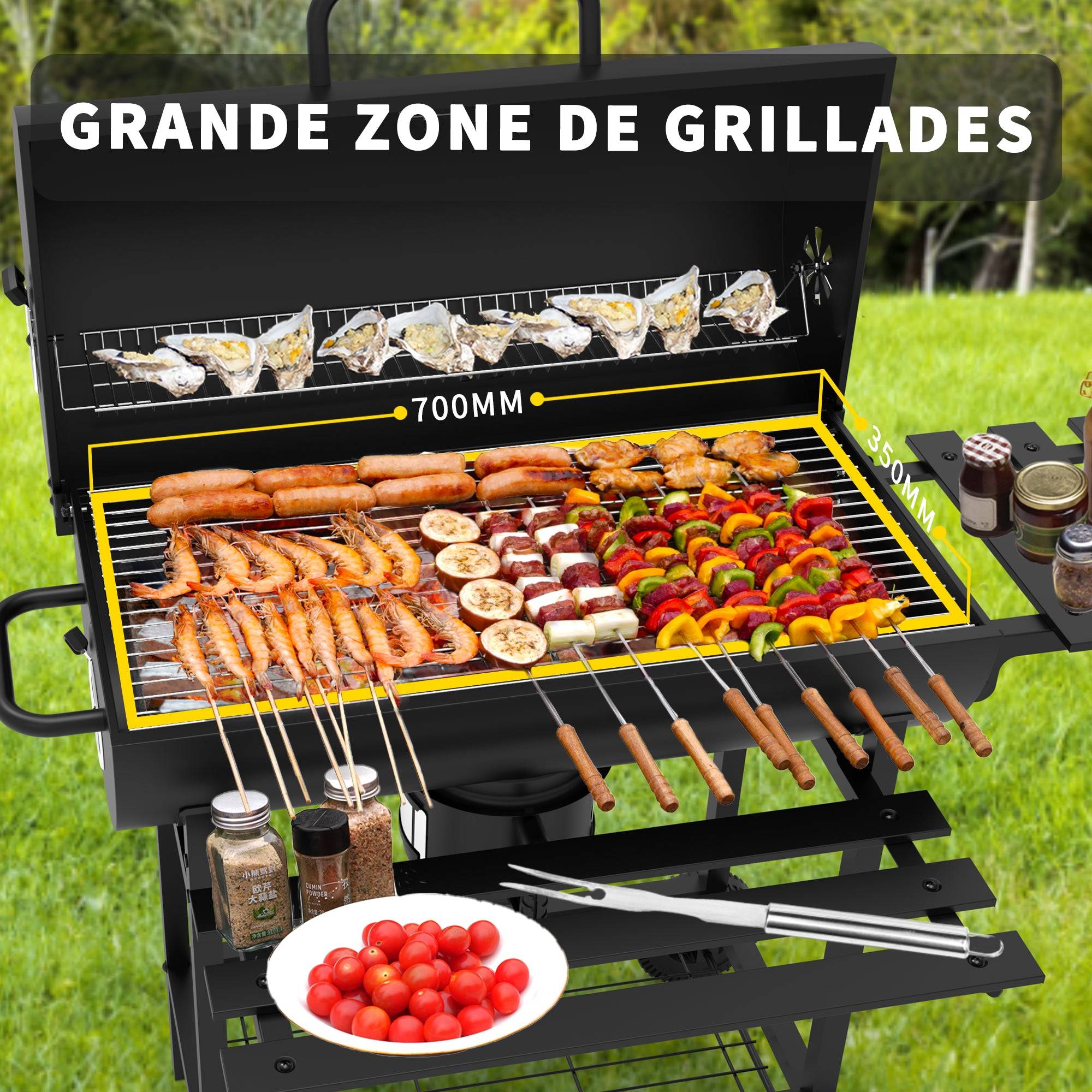 Barbecue Charbon de Bois XXL,Barbecue,avec Grille de Cuisson XXL avec Deux éTagèRes - Image 2