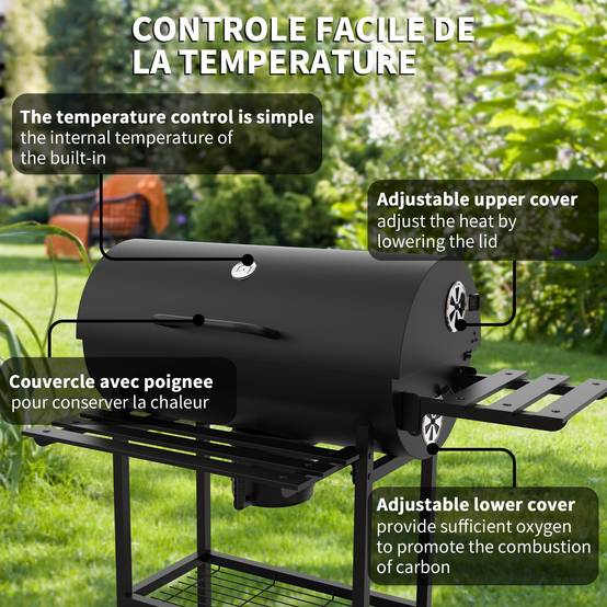 Barbecue Charbon de Bois XXL,Barbecue,avec Grille de Cuisson XXL avec Deux éTagèRes - Image 6