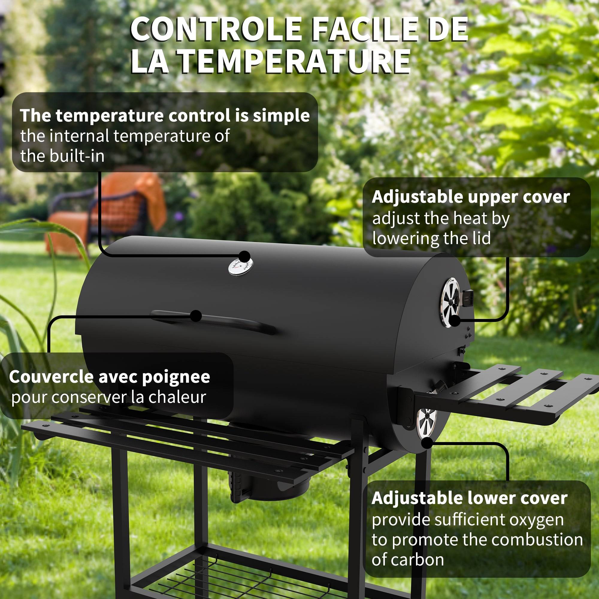 Barbecue Charbon de Bois XXL,Barbecue,avec Grille de Cuisson XXL avec Deux éTagèRes - Image 6