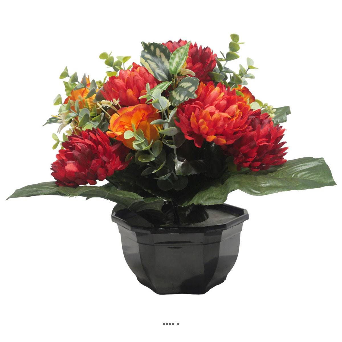Vasque De Chrysanthème, Rose et Eucalyptus pour la toussaint Rouge-orange - couleur: Rouge-orange - Image 1