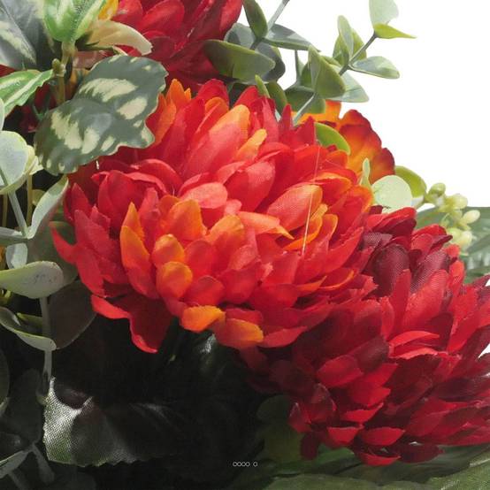 Vasque De Chrysanthème, Rose et Eucalyptus pour la toussaint Rouge-orange - couleur: Rouge-orange - Image 3