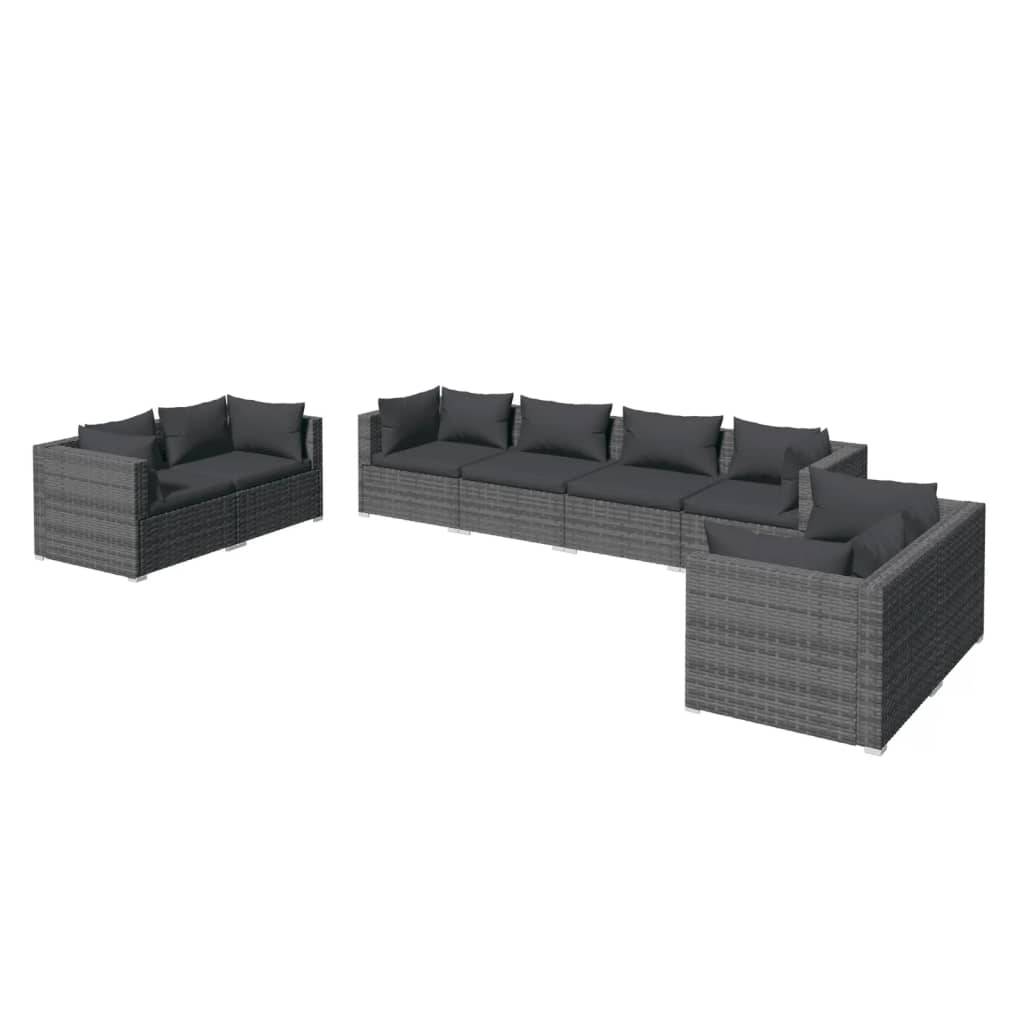 Helloshop26 - Salon de jardin meuble d'extérieur ensemble de mobilier 8 pièces avec coussins résine tressée gris - Image 1