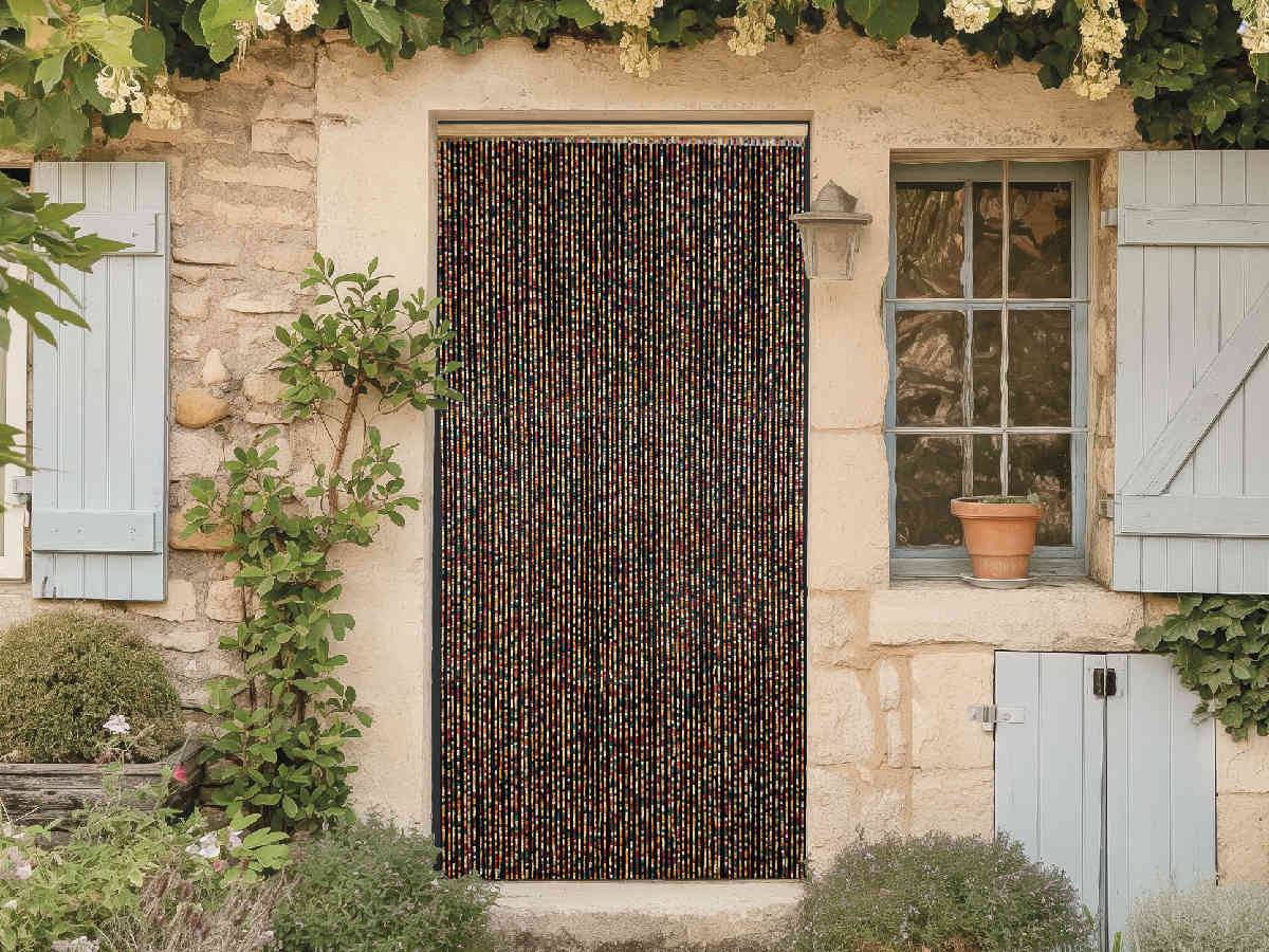 Morel - Rideau de porte en perles de bois carrée multicolore 90 x 200 cm - Morel - Image 2