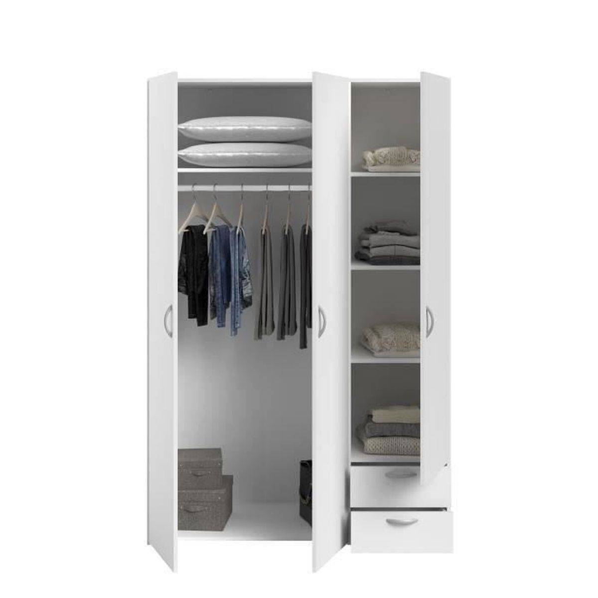 Armoire Varia décor blanc laqué, 3 portes battantes + 2 tiroirs, 120x185x51 cm - Parisot - Image 4