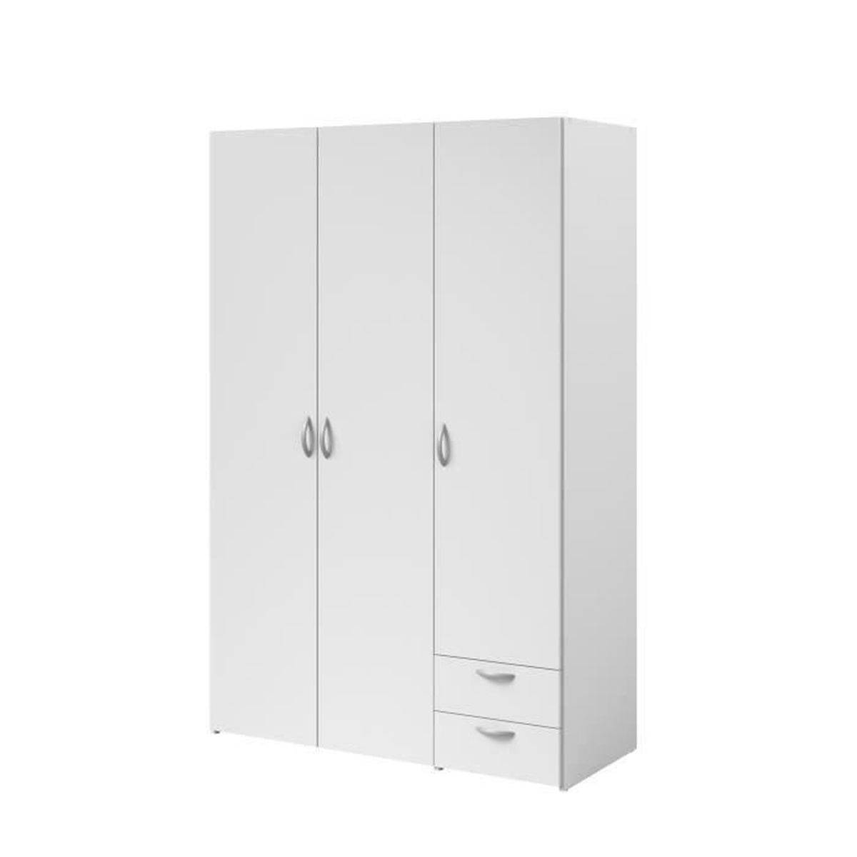 Armoire Varia décor blanc laqué, 3 portes battantes + 2 tiroirs, 120x185x51 cm - Parisot - Image 2
