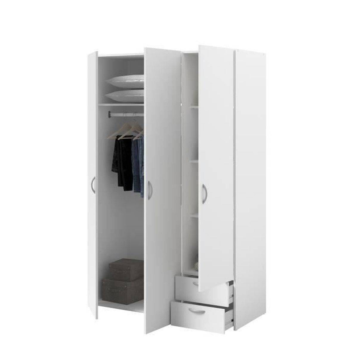 Armoire Varia décor blanc laqué, 3 portes battantes + 2 tiroirs, 120x185x51 cm - Parisot - Image 5