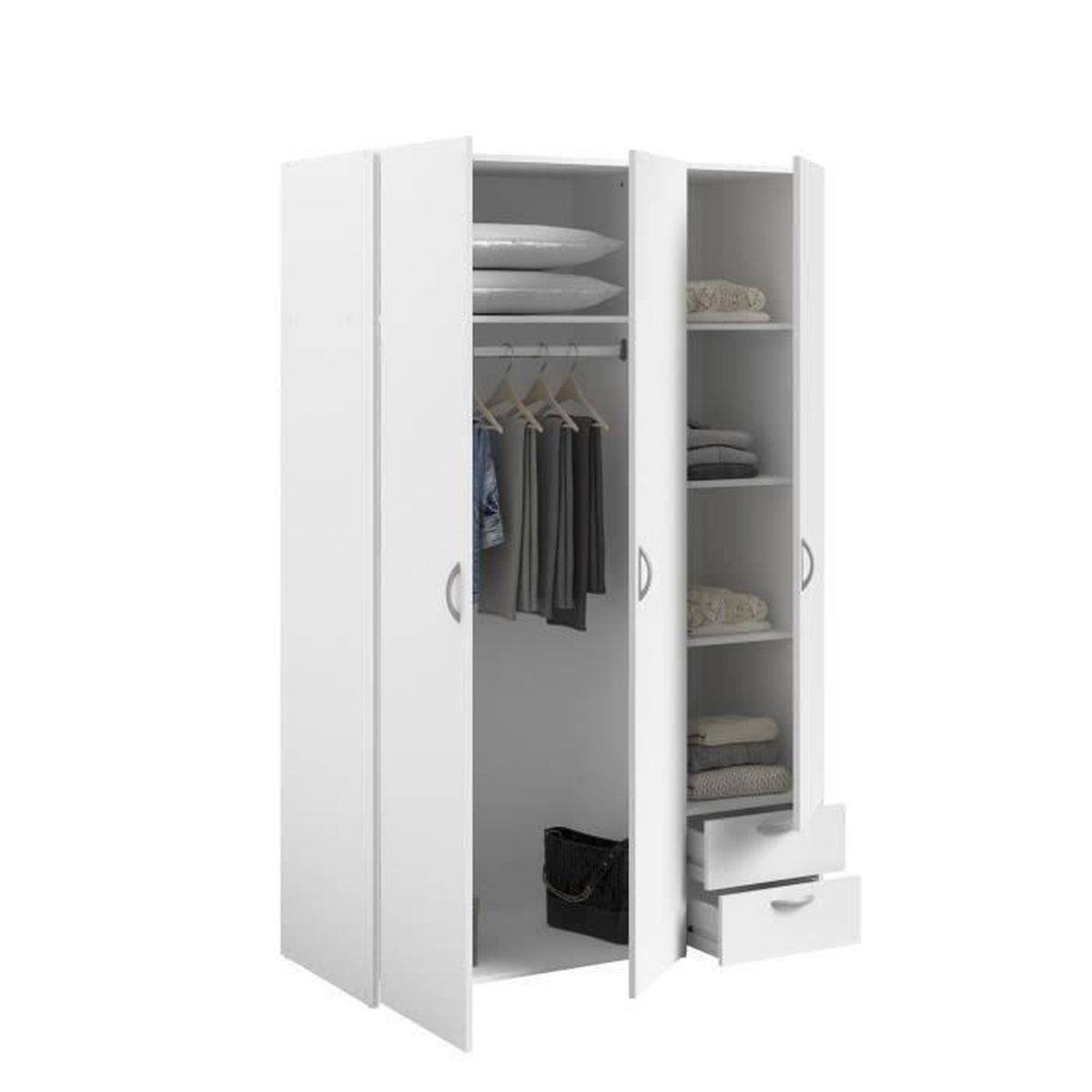 Armoire Varia décor blanc laqué, 3 portes battantes + 2 tiroirs, 120x185x51 cm - Parisot - Image 7