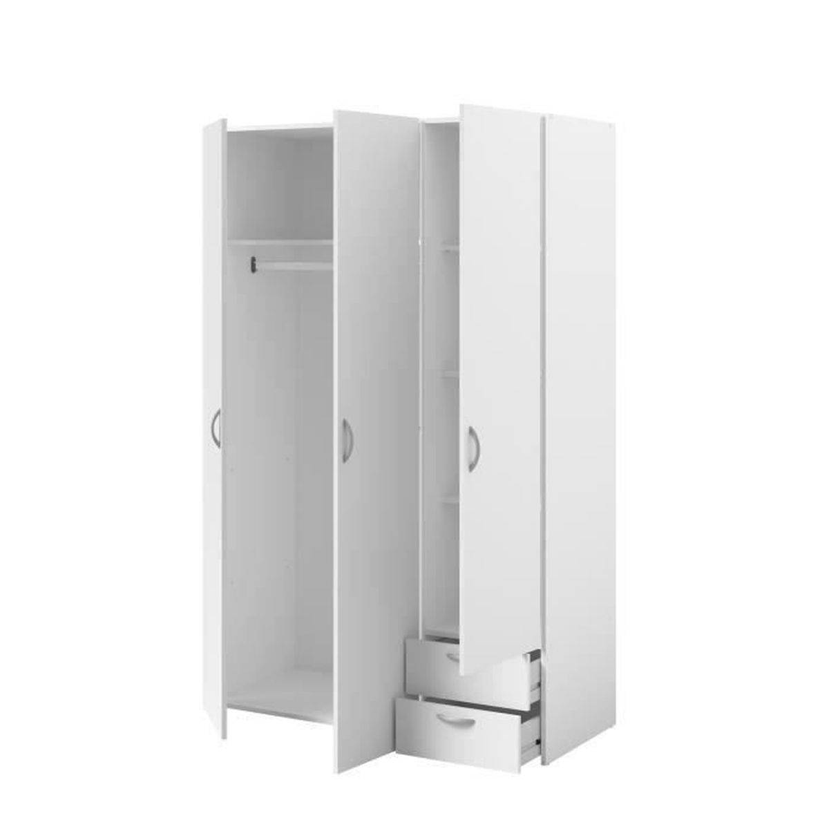 Armoire Varia décor blanc laqué, 3 portes battantes + 2 tiroirs, 120x185x51 cm - Parisot - Image 6