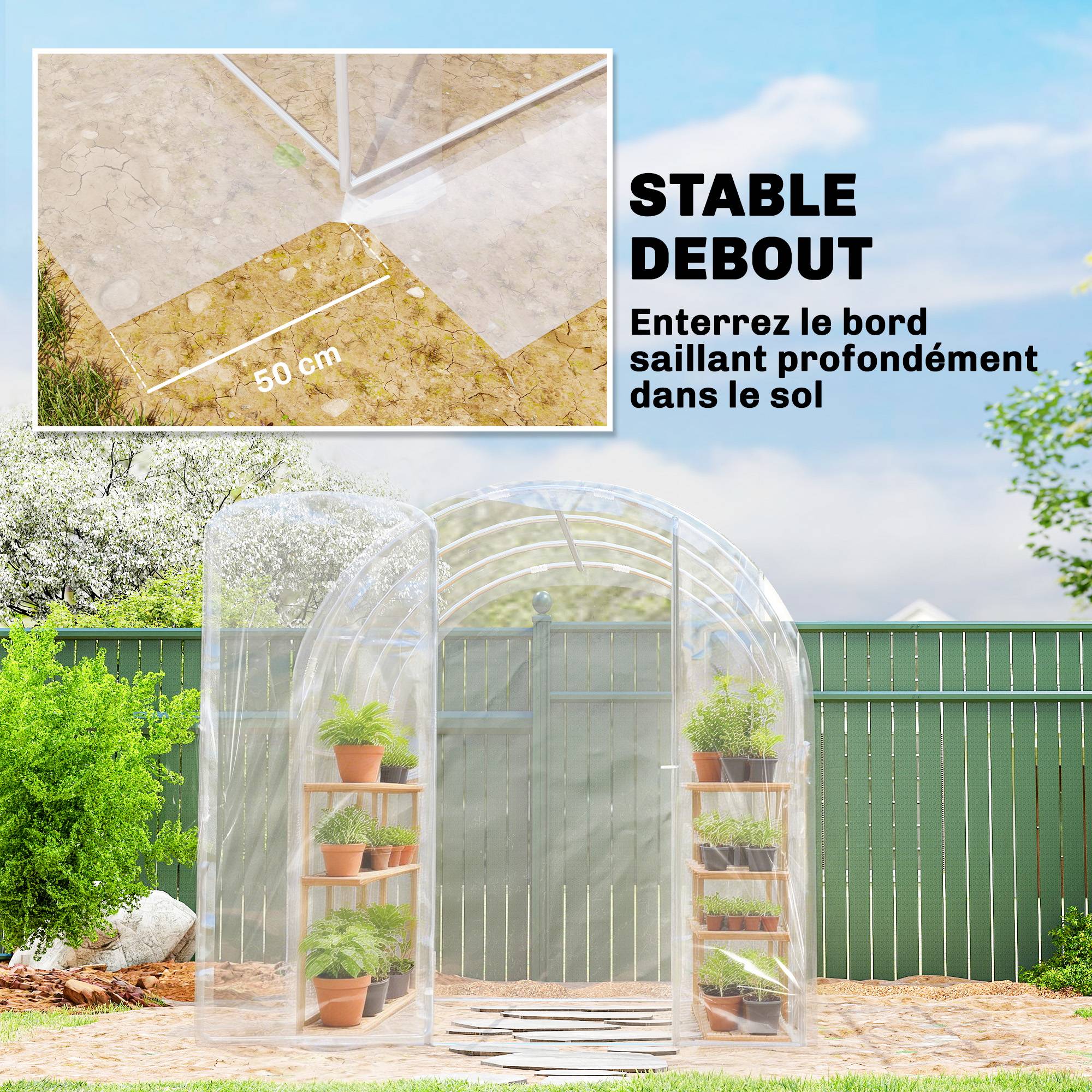 ComfortXL - Serre tunnel acier bâche PE jardin potager protection intempérie 300x200x195cm transparent - ComfortXL Outdoor Living - Image 8