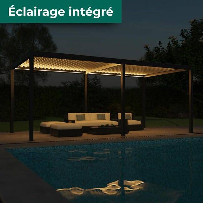 Pergola Bioclimatique Aluminium Autoportante Motorisée Éclairée 6x3 Anthracite SV ORIAL France - Image 3
