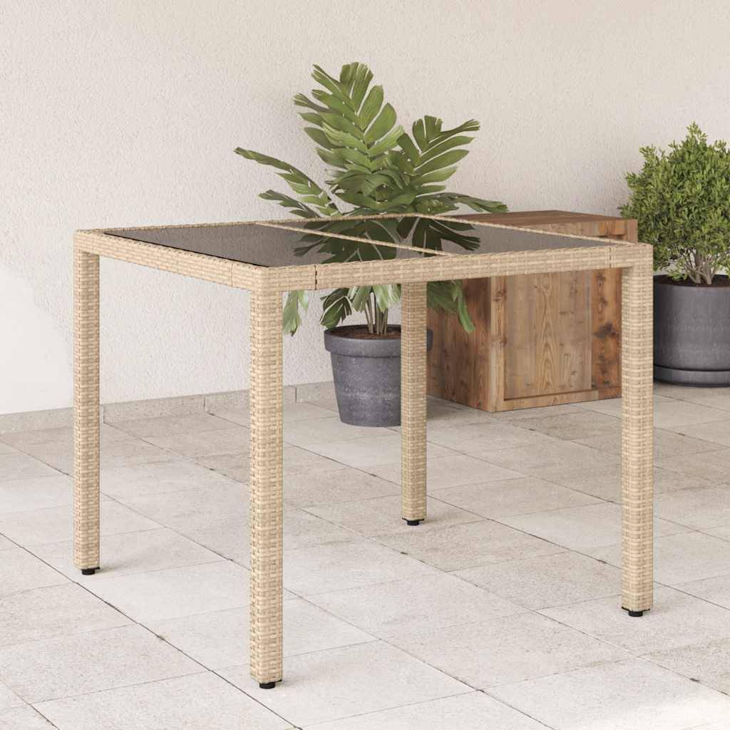 PANGIVO - Table de jardin résine tressée beige verre trempé 90 x 90 x 75 cm, Poids :16.2kg - PANGIVO - Image 1