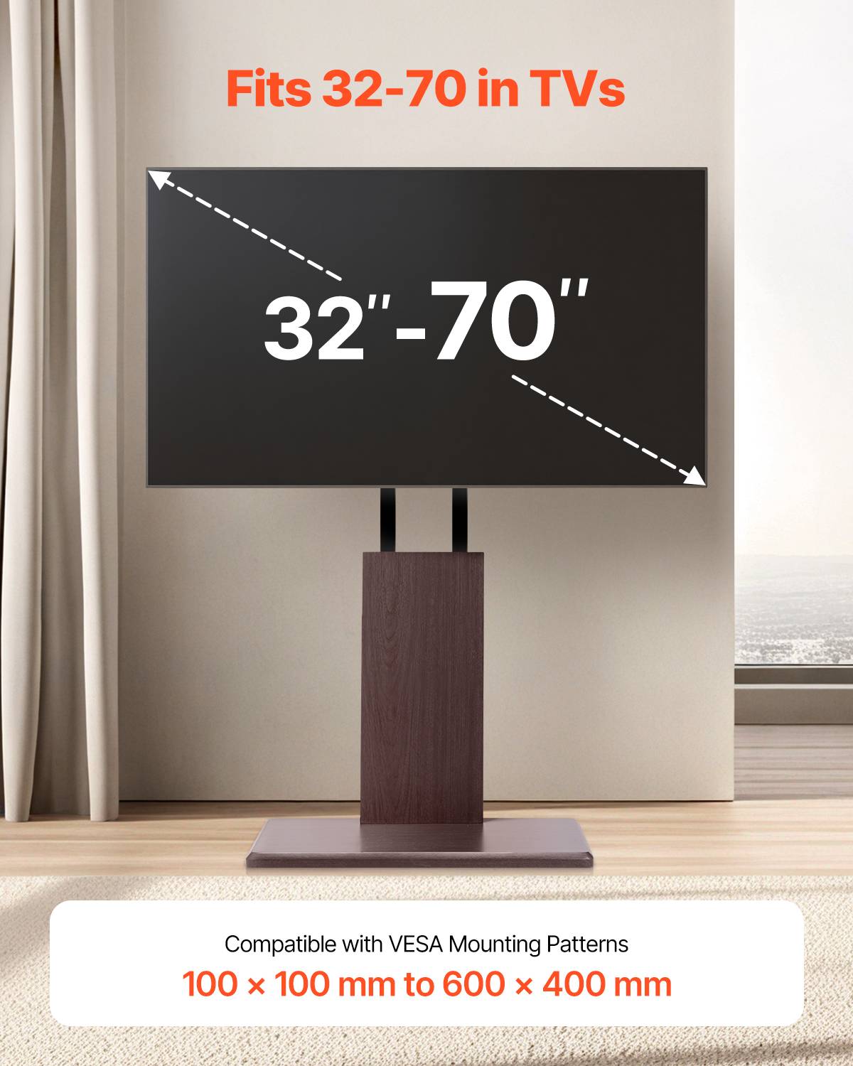 VEVOR Support TV mobile universel 81-178cm, multiprise, pivot/H régl., 45kg, VESA 600x400, intérieur. - Image 2