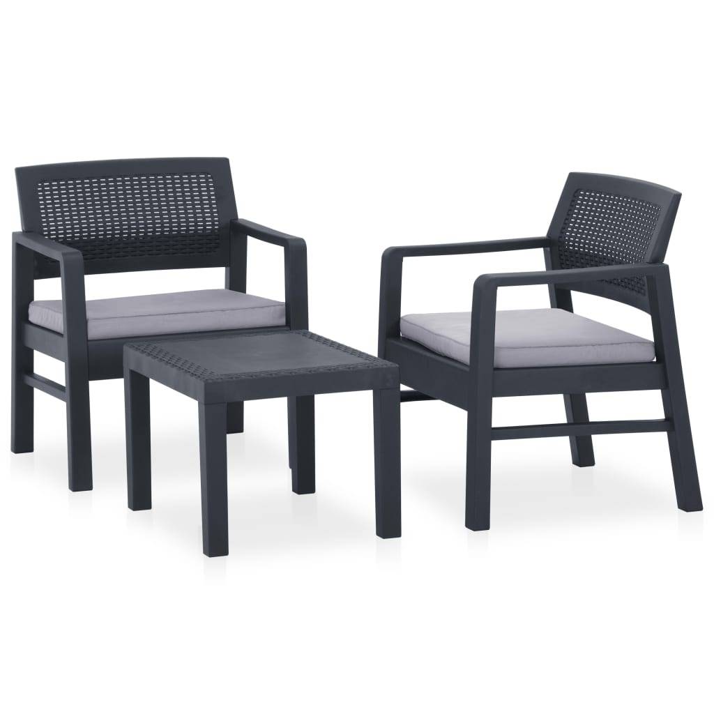 Salon de Jardin 3 pcs 2 Fauteuils Table Basse Plastique Coussins Gris – ComfortXL Outdoor Living - Image 2