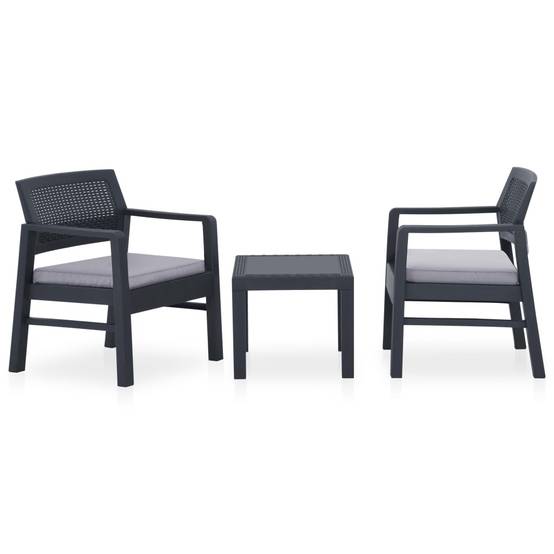 Salon de Jardin 3 pcs 2 Fauteuils Table Basse Plastique Coussins Gris – ComfortXL Outdoor Living - Image 1