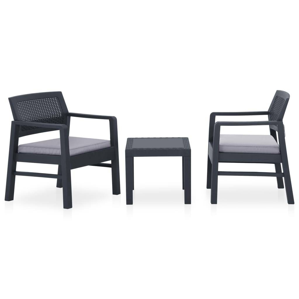 Salon de Jardin 3 pcs 2 Fauteuils Table Basse Plastique Coussins Gris – ComfortXL Outdoor Living - Image 1