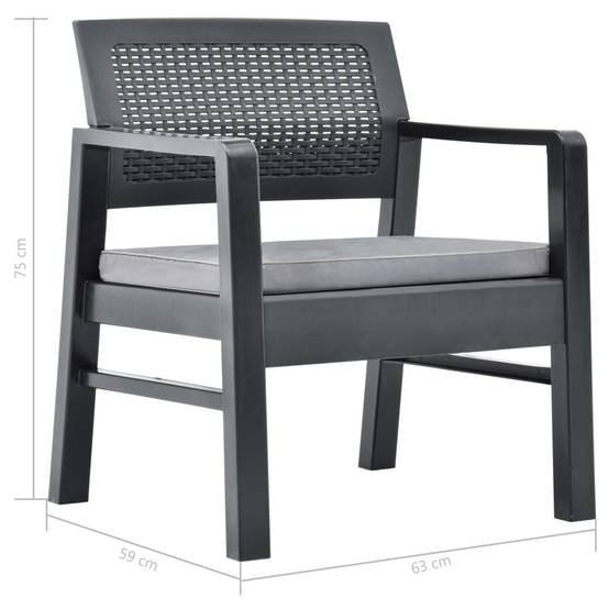 Salon de Jardin 3 pcs 2 Fauteuils Table Basse Plastique Coussins Gris – ComfortXL Outdoor Living - Image 5