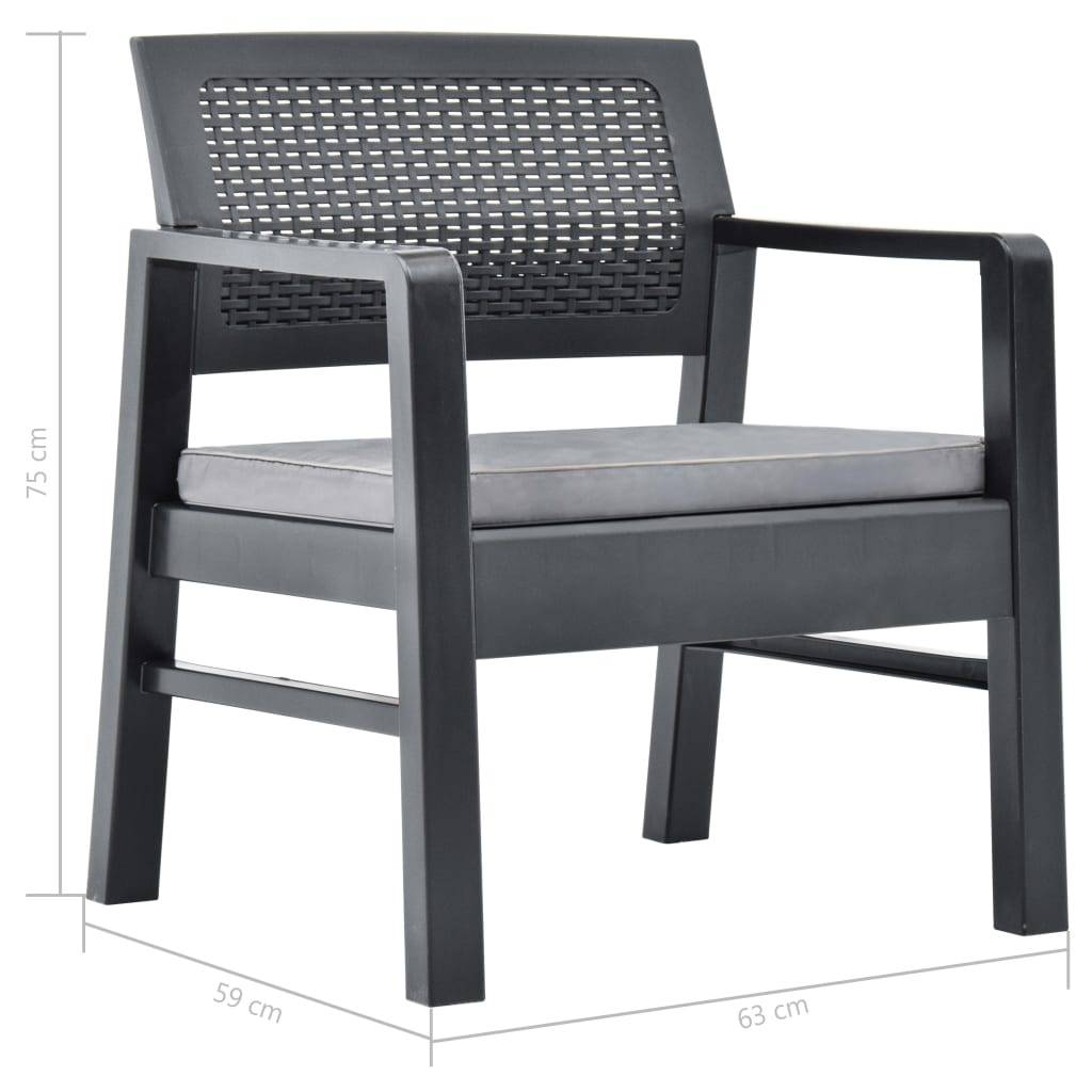 Salon de Jardin 3 pcs 2 Fauteuils Table Basse Plastique Coussins Gris – ComfortXL Outdoor Living - Image 5