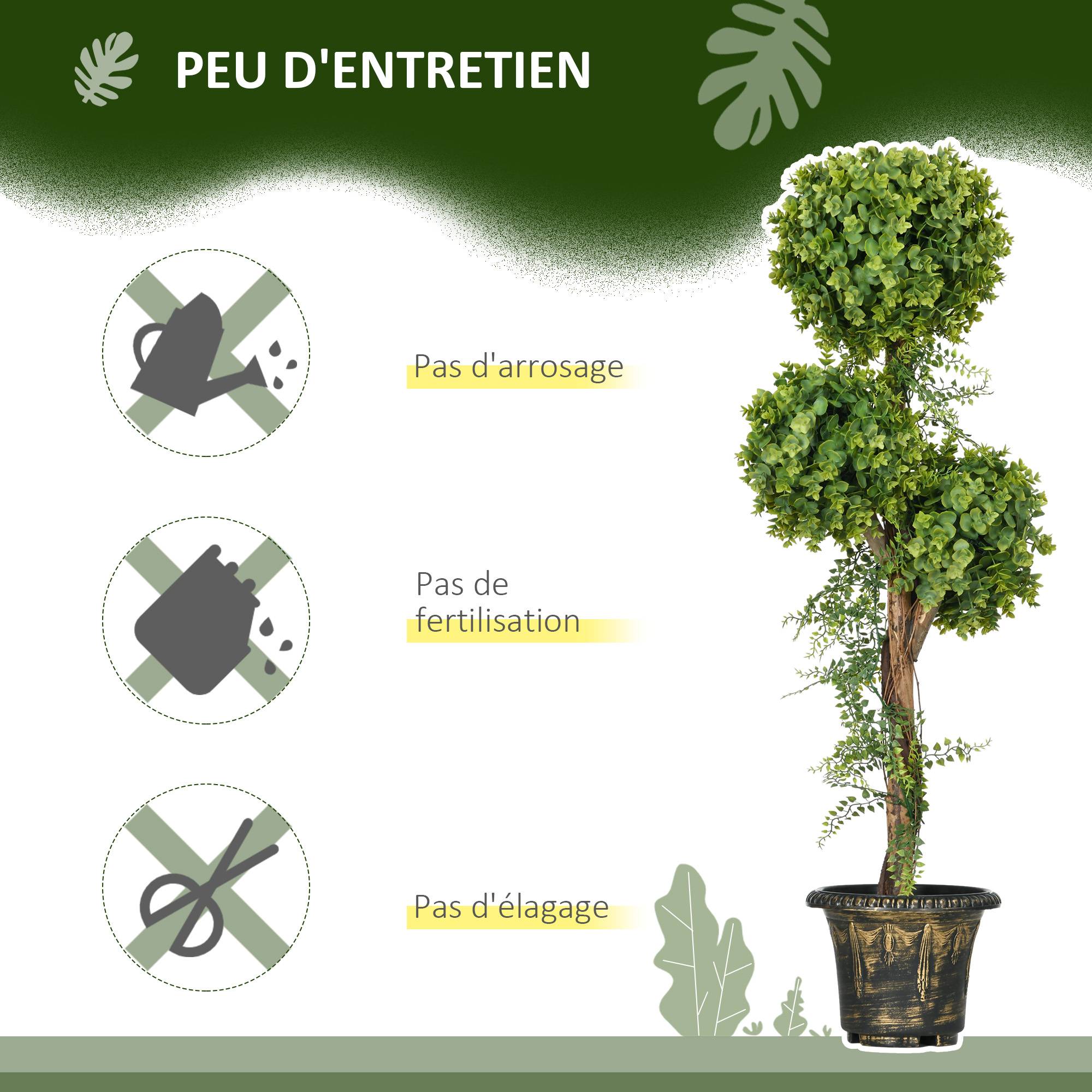 Plante artificielle arbre artificiel 3 boules de buis avec pot ciment, intérieur et extérieur, hauteur 115 cm - Image 8