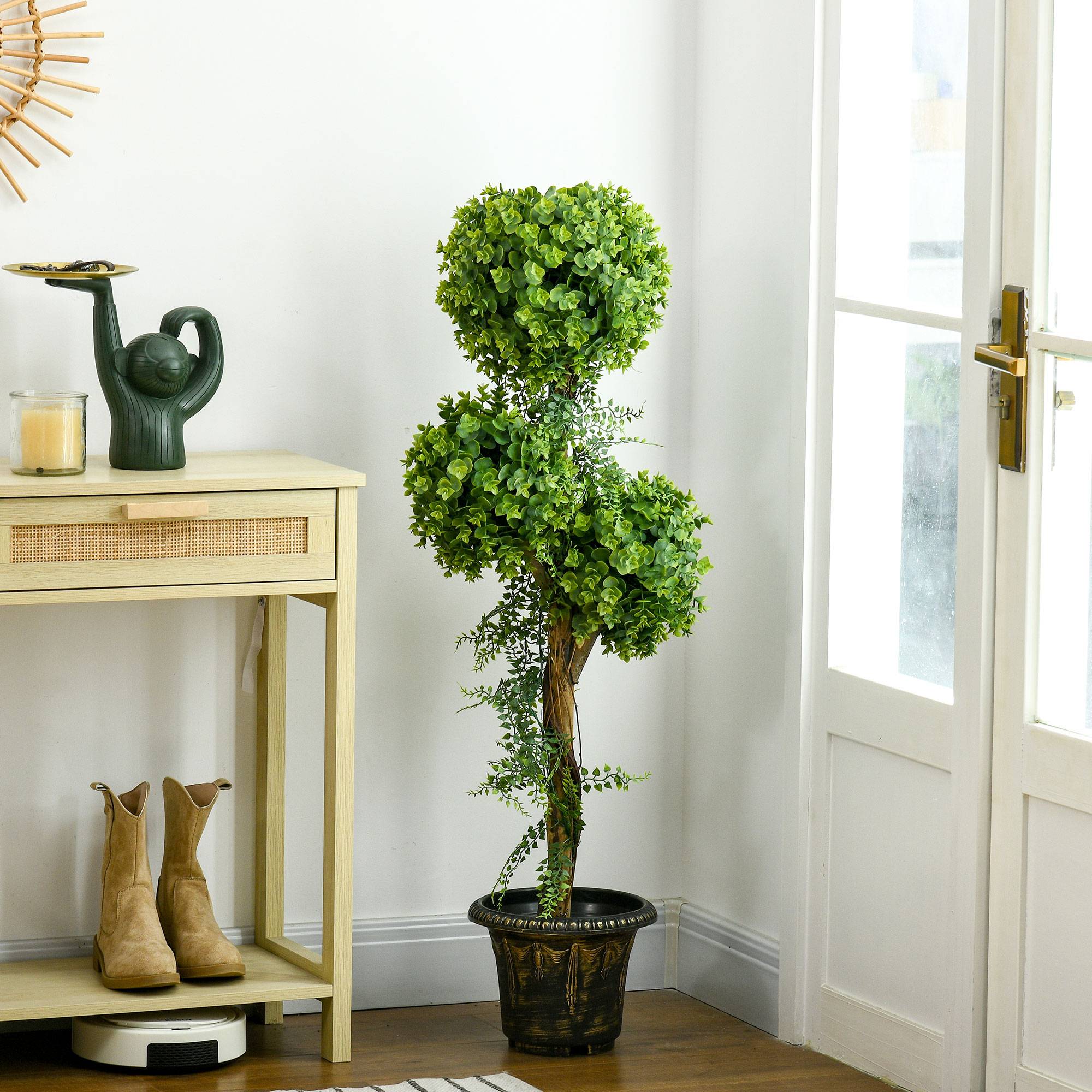 Plante artificielle arbre artificiel 3 boules de buis avec pot ciment, intérieur et extérieur, hauteur 115 cm - Image 4