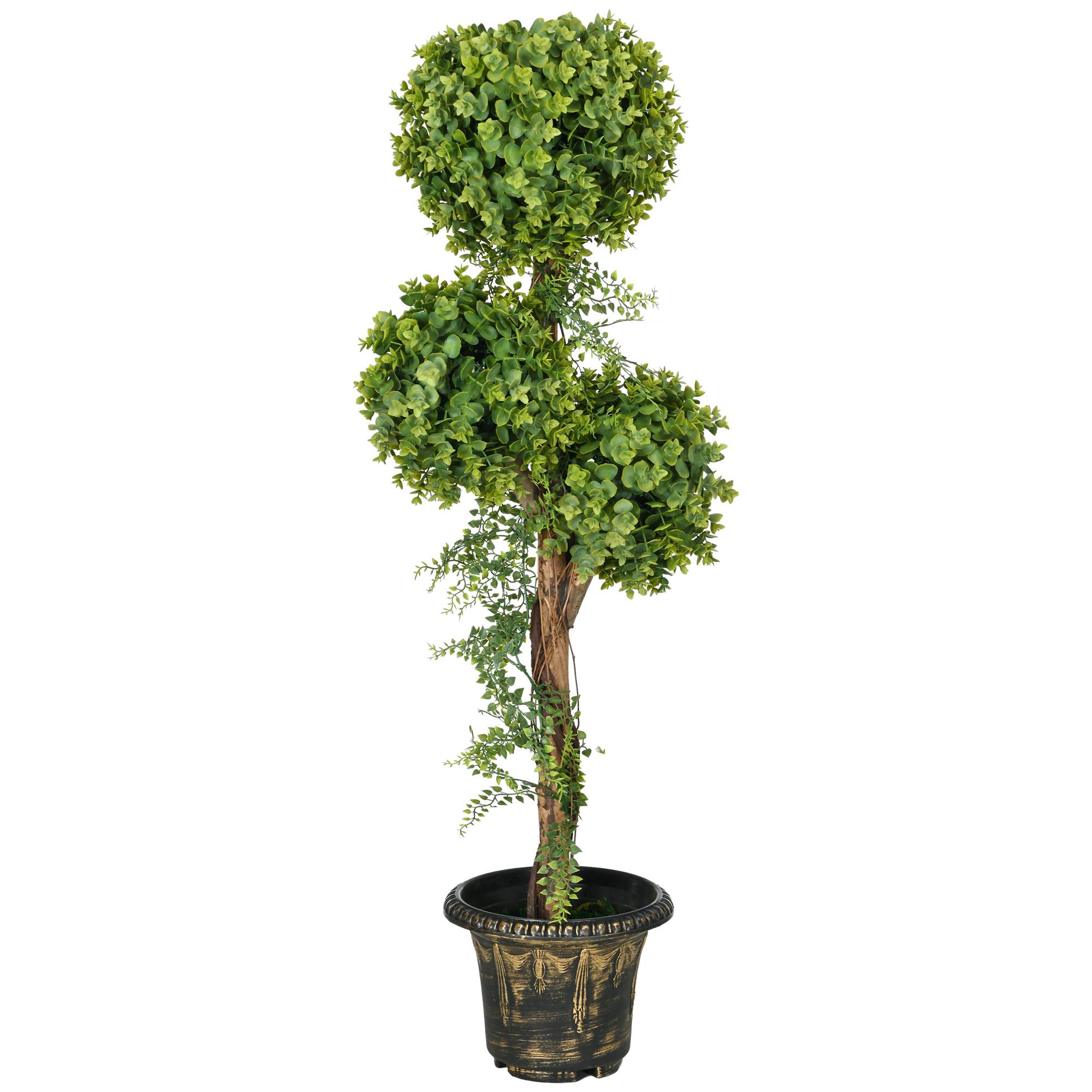 Plante artificielle arbre artificiel 3 boules de buis avec pot ciment, intérieur et extérieur, hauteur 115 cm - Image 2