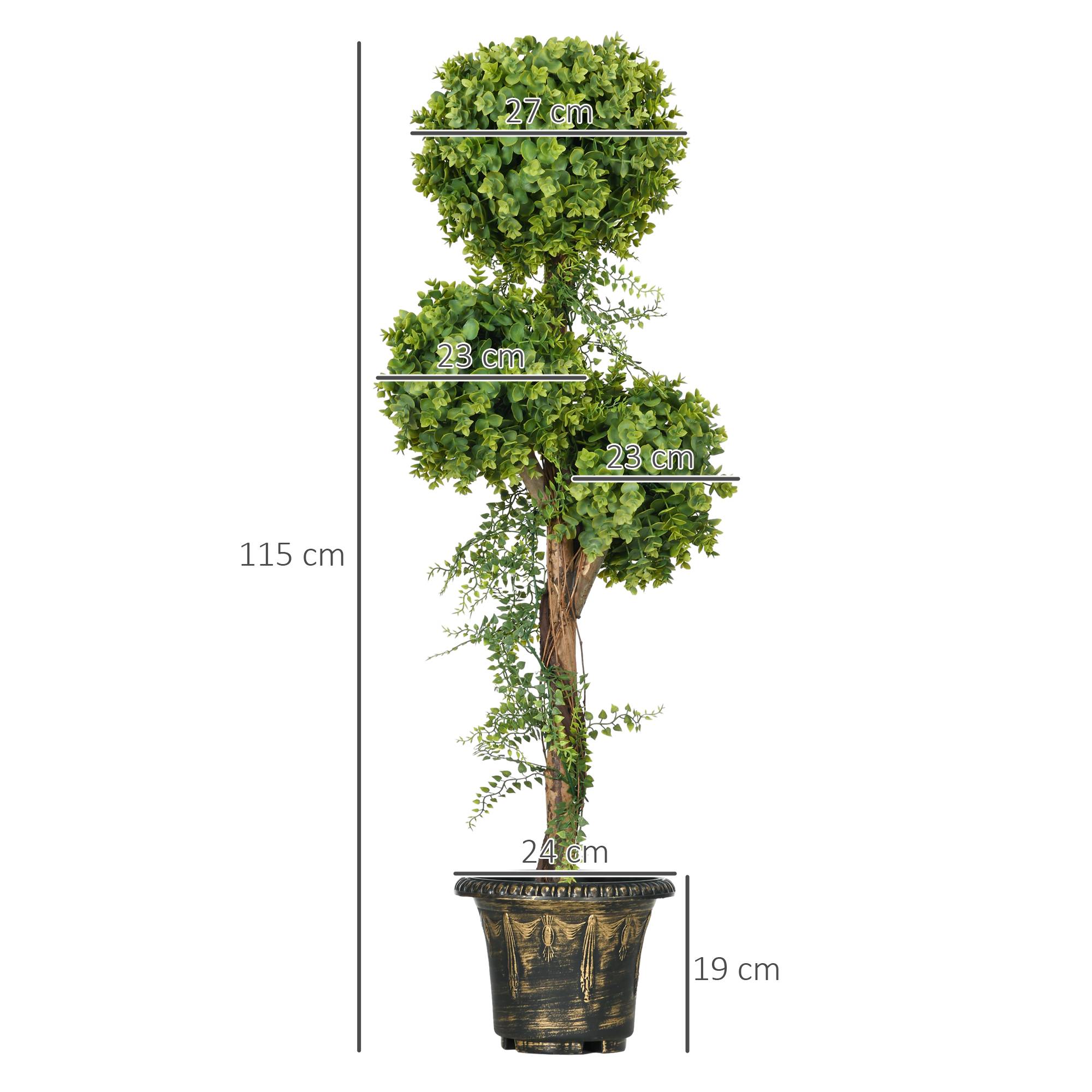Plante artificielle arbre artificiel 3 boules de buis avec pot ciment, intérieur et extérieur, hauteur 115 cm - Image 5