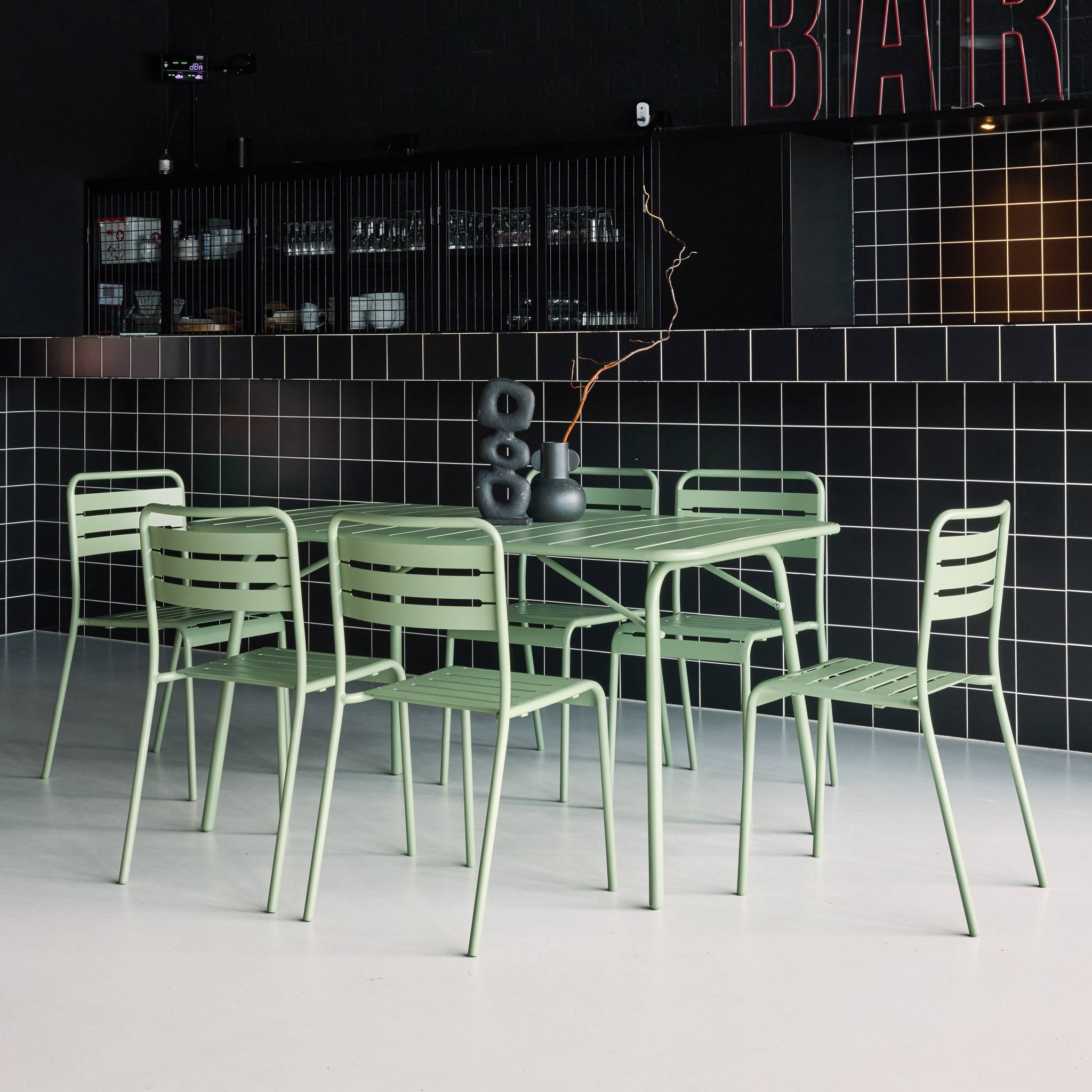 sweeek - Table de jardin pliante métal + 6 assises. Amelia. vert. 141.2 x 80 x 72.5cm | sweeek - Image 3