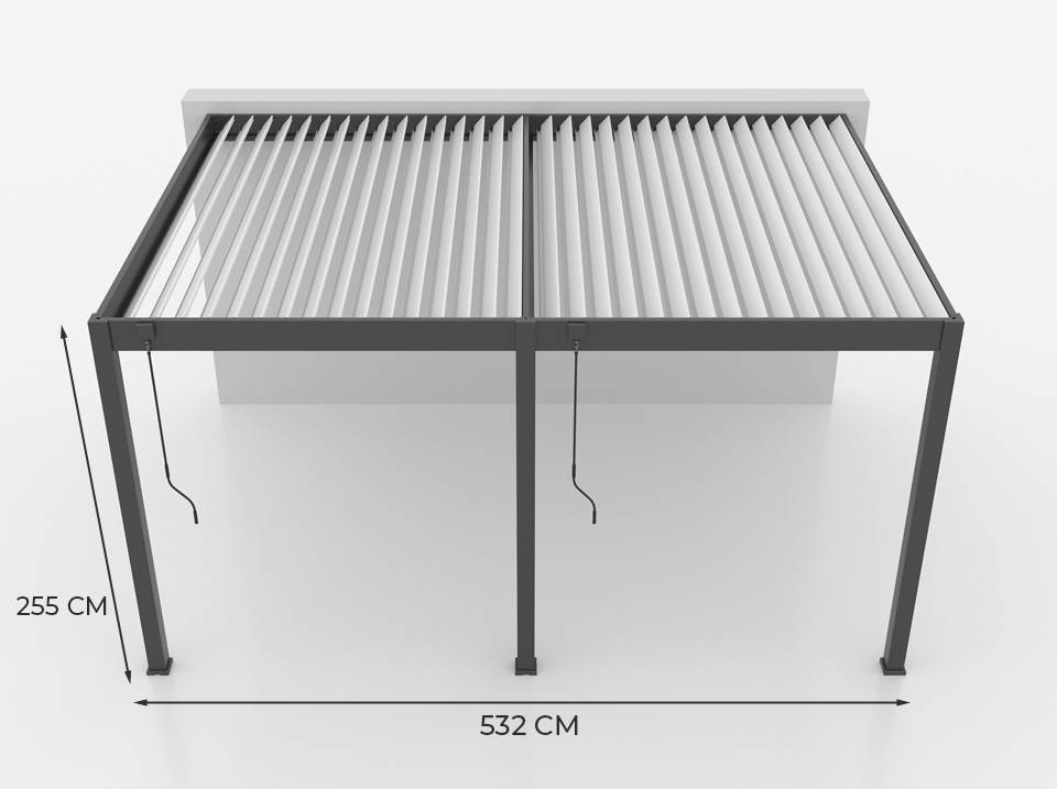 Pergola Bioclimatique Aluminium Adossée 19m² - 3,6x5,3 - Deux Stores Inclus  - Anthracite - 34 lames en Aluminium a 120 degrés - Image 4
