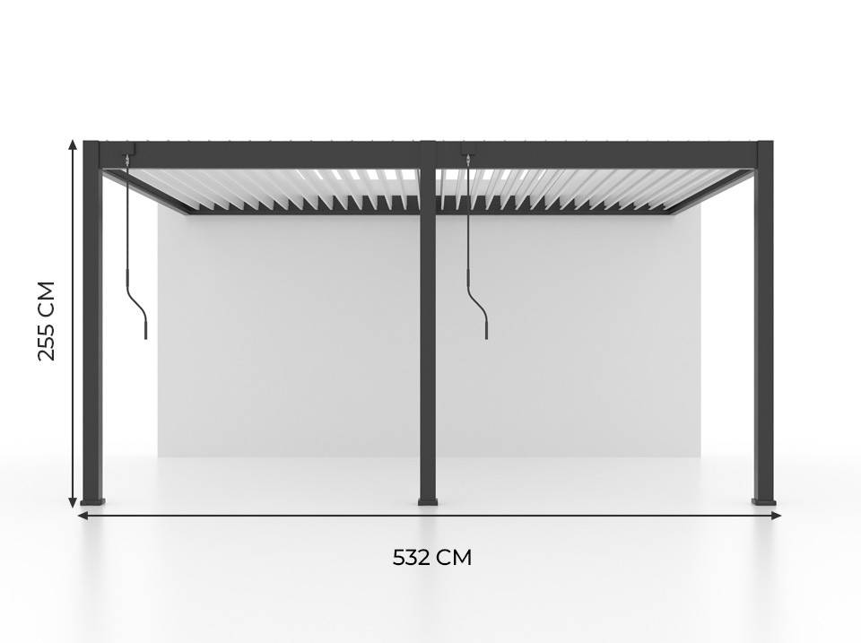 Pergola Bioclimatique Aluminium Adossée 19m² - 3,6x5,3 - Deux Stores Inclus  - Anthracite - 34 lames en Aluminium a 120 degrés - Image 3