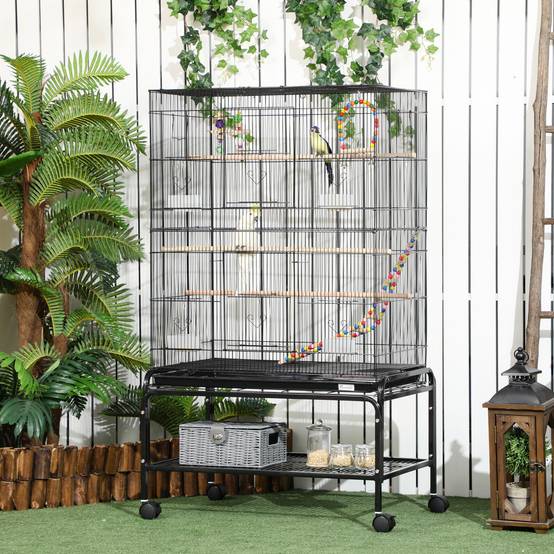 Cage à oiseaux acier noir 79 x 49 x 133 cm - PANGIVO - Image 3