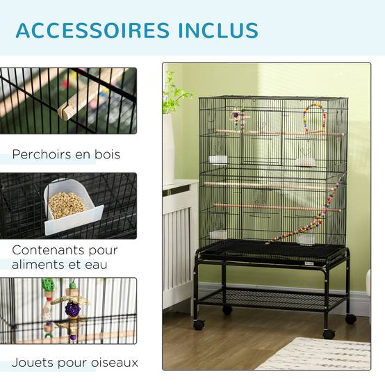 Cage à oiseaux acier noir 79 x 49 x 133 cm - PANGIVO - Image 7