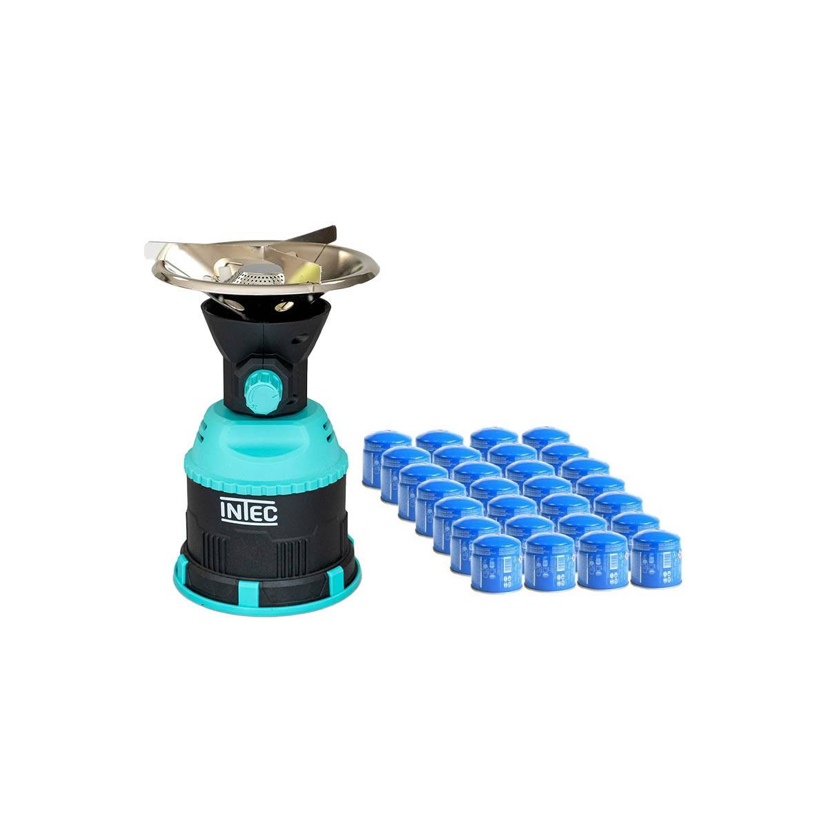 Rechaud gaz 1200W piezo Coque ABS + 28 Cartouches gaz 190 gr INTEC - Image 1