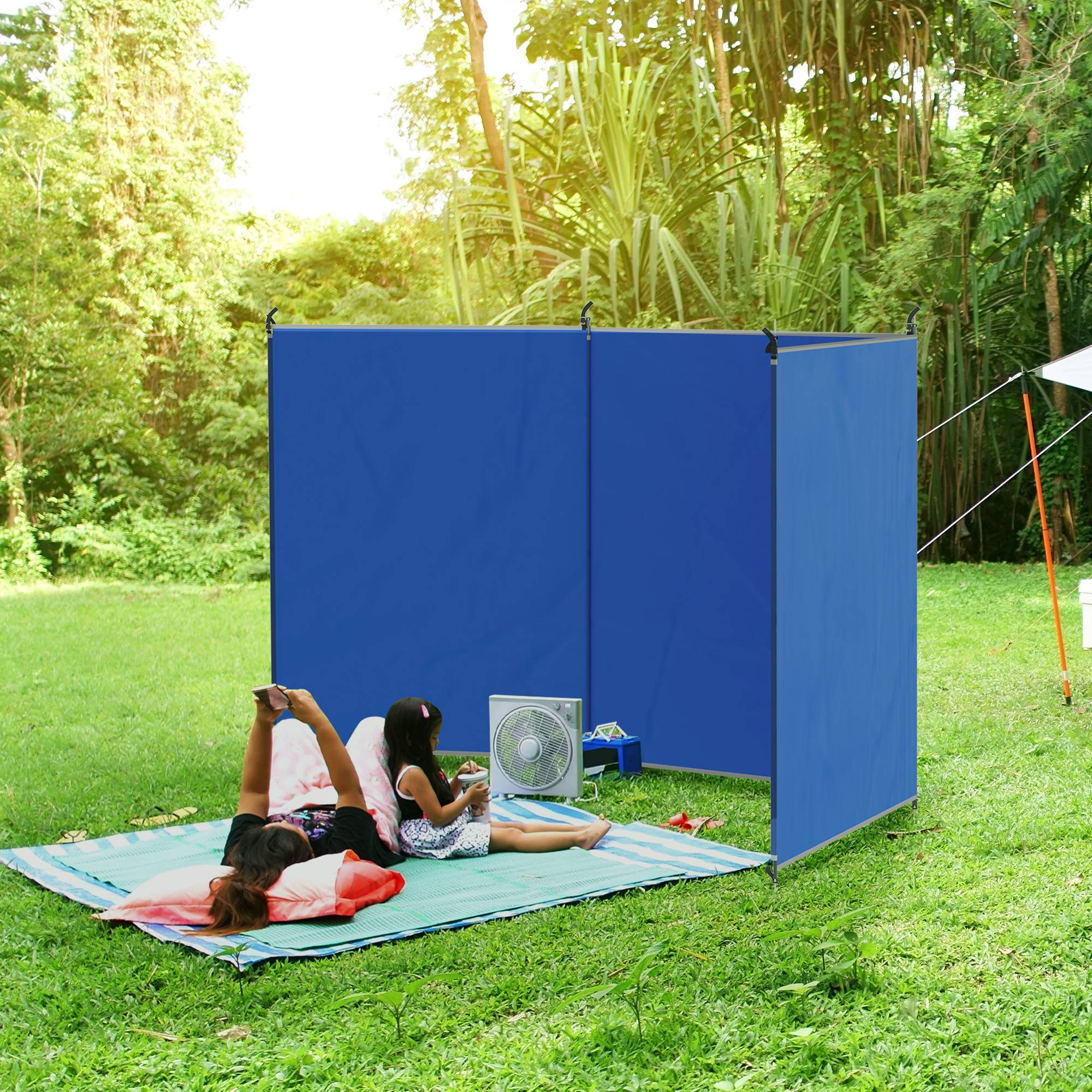 Brise-vent de camping tissu et acier bleu 450 x 0.01 x 150 cm - PANGIVO - Image 3