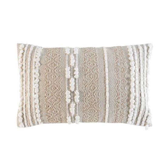 Coussin Déco "Blanca" 30x50cm Naturel & Blanc - Image 1