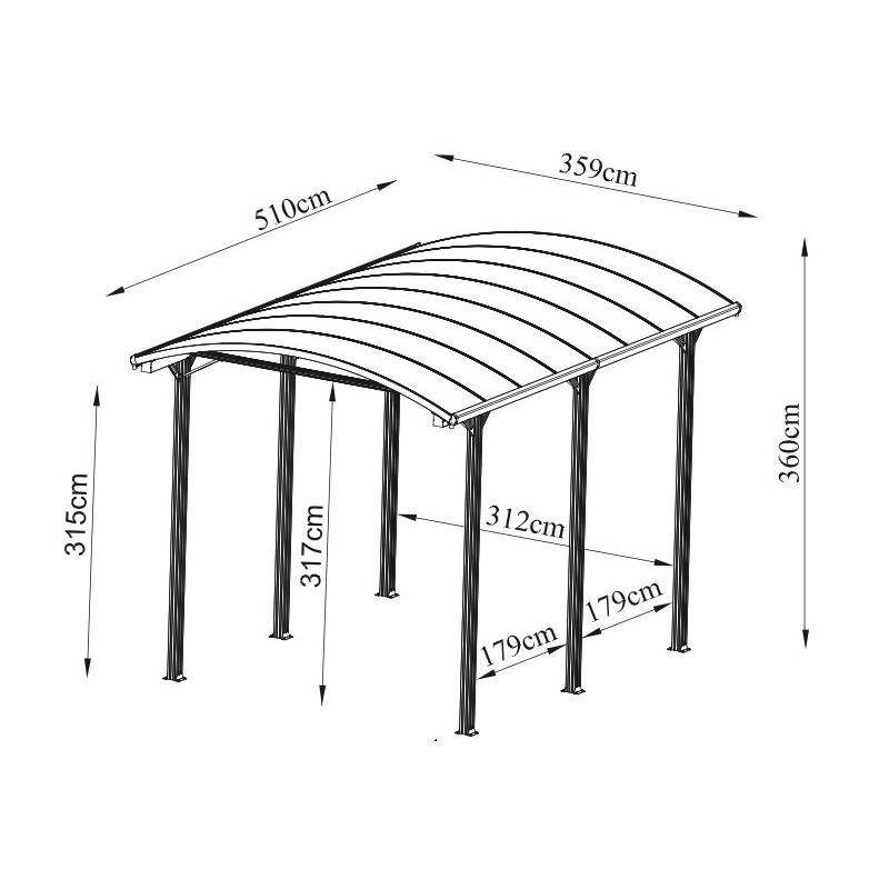 Carport aluminium anthracite 18,3m² pour camping-car X-Metal avec panneaux polycarbonate 6mm - Image 3