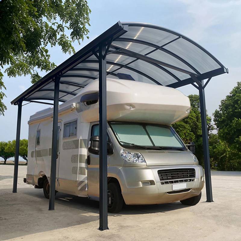 Carport aluminium anthracite 18,3m² pour camping-car X-Metal avec panneaux polycarbonate 6mm - Image 1