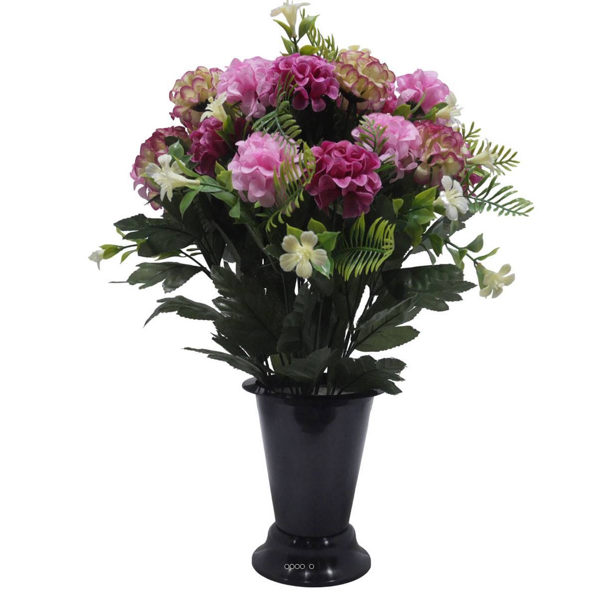 Artificielles - Pot Cone pour le cimetière de fleurs artificielles de Zinnias Rose pour la Toussaint - couleur: Rose 715 - Image 1