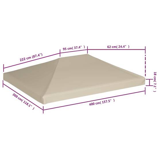 Toile de Tonnelle 4x3 m Polyester PVC Bâche de Rechange Imperméable pour Belvédère de Jardin Beige - ComfortXL Outdoor Living - Image 6