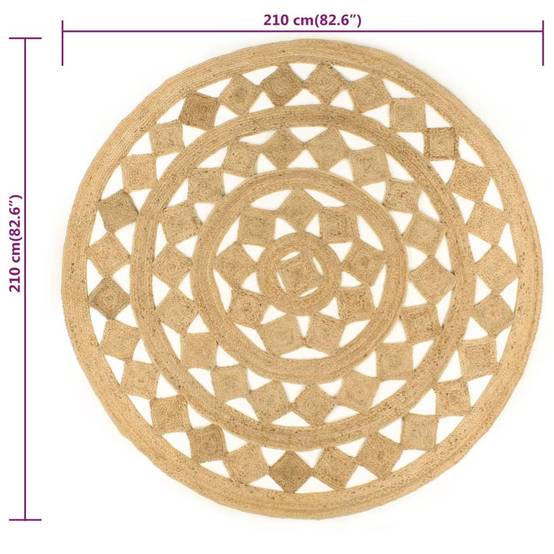 Grand Tapis Circulaire Artisanal en Jute Tressé Durable pour Décoration d'Intérieur Brun 210 cm – ComfortXL Outdoor Living - Image 6