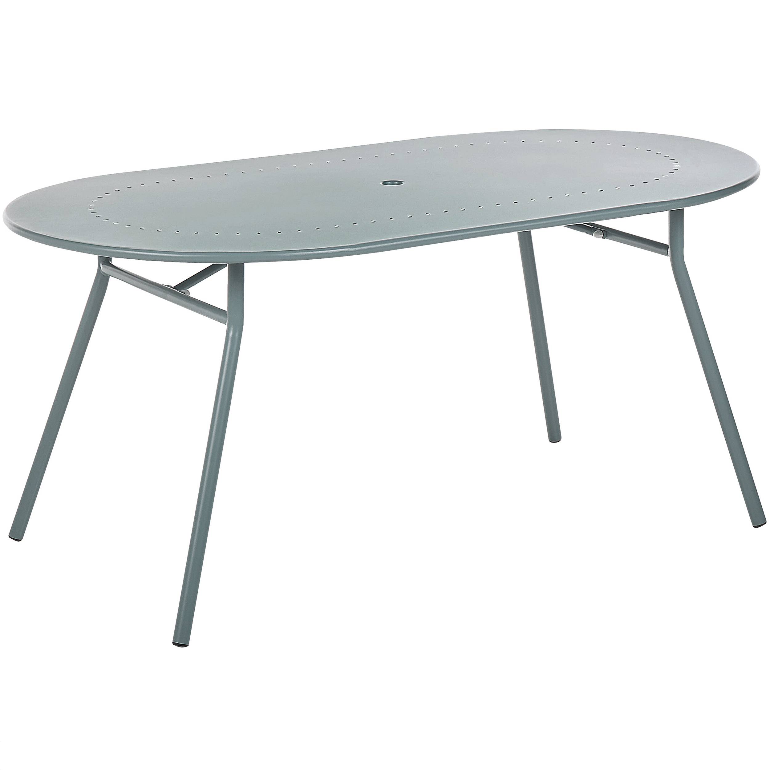 Beliani - Ensemble de Salle à Manger de Jardin Bleu en Acier Table Ovale avec 4 Chaises et Parasol (16 Variantes) Pour Repas Convivial en Extérieur - Image 5