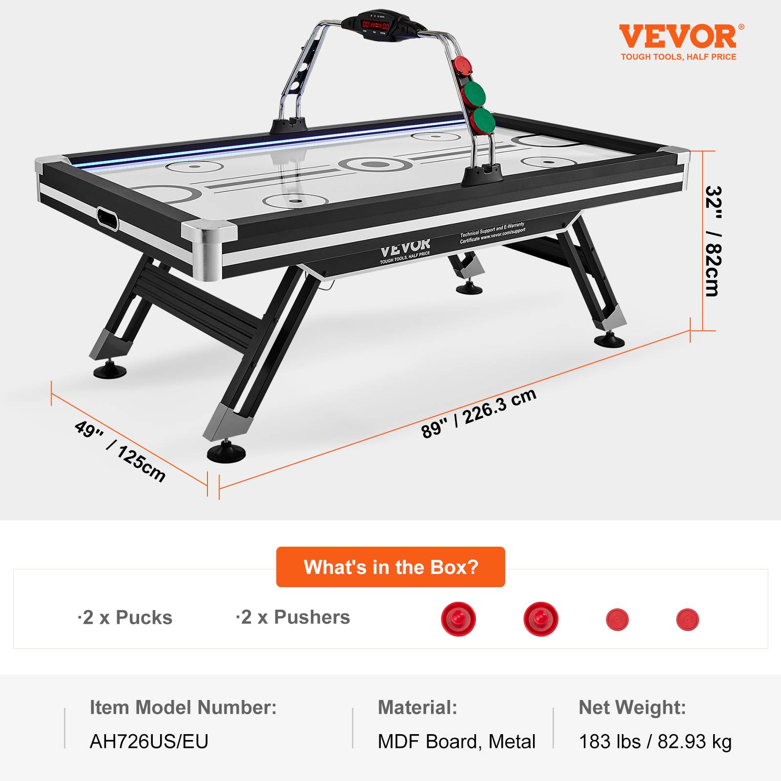 Vevor - VEVOR Table air hockey avec score LED intérieur, 2 palets, 2 poussoirs, jeu arcade pour salle de jeux. - Image 7
