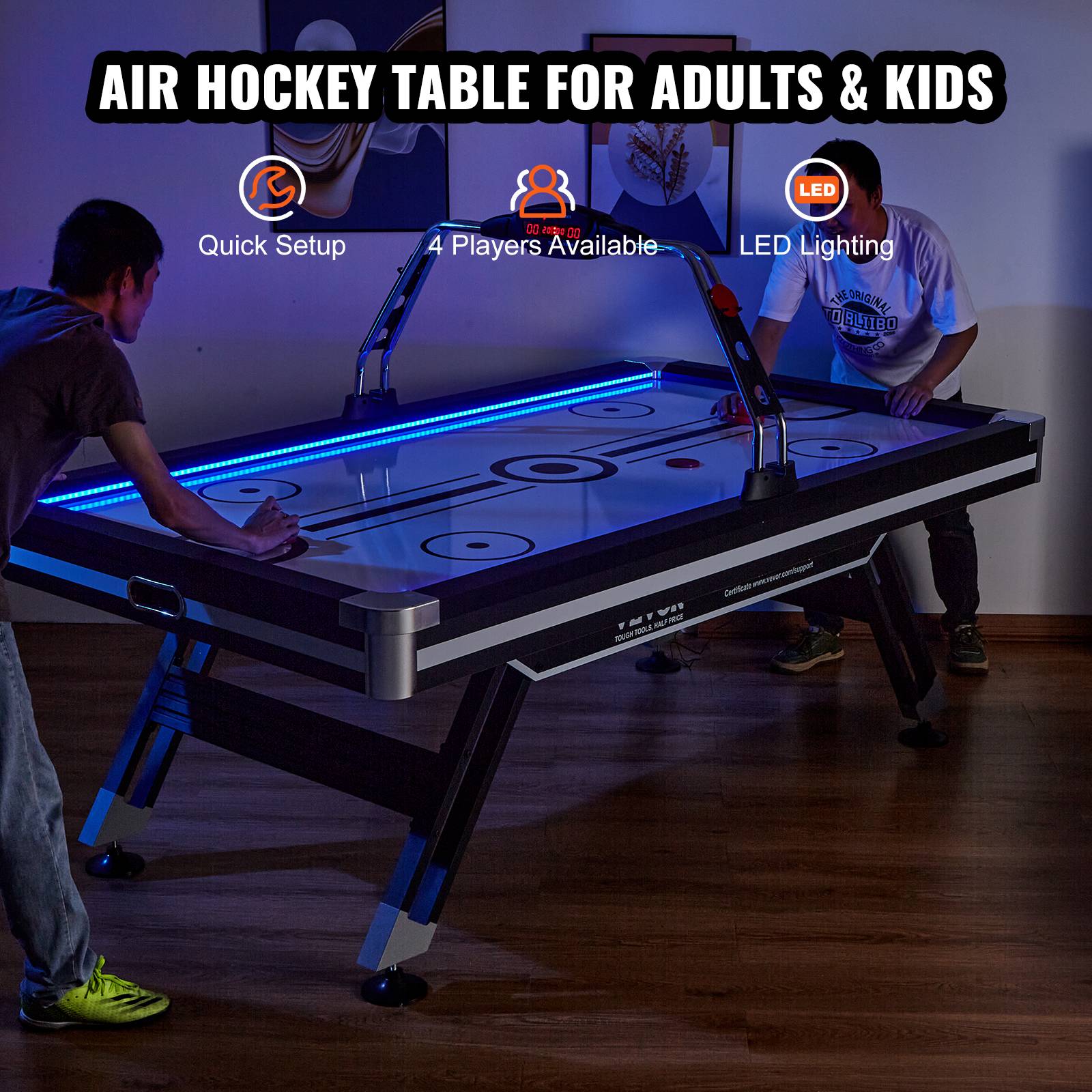 Vevor - VEVOR Table air hockey avec score LED intérieur, 2 palets, 2 poussoirs, jeu arcade pour salle de jeux. - Image 2