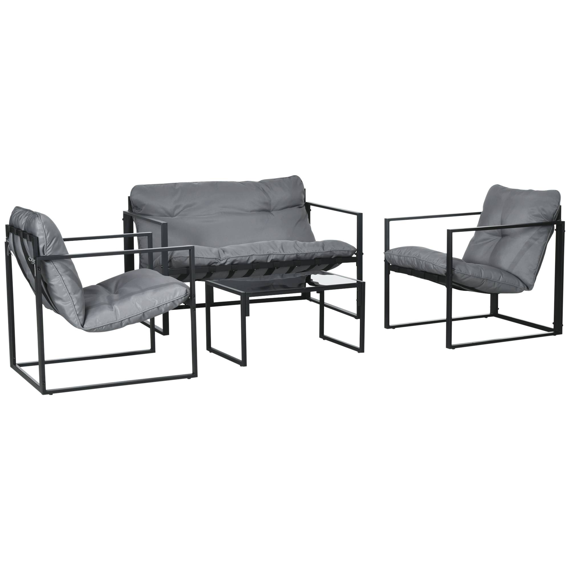 Outsunny - Salon de jardin 4 personnes - 4 pièces, 3 coussins - acier époxy noir polyester gris - Outsunny