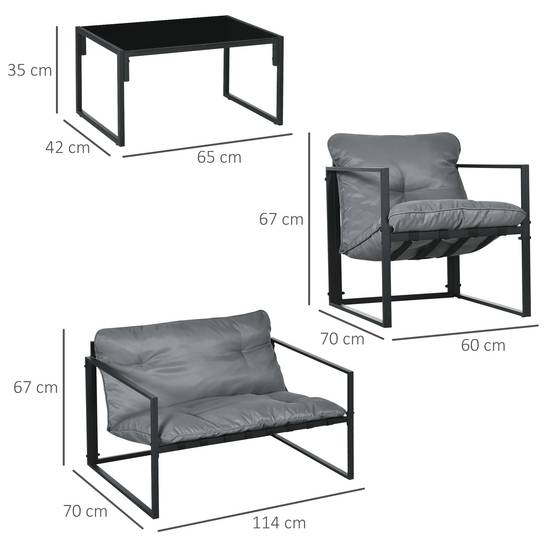 Outsunny - Salon de jardin 4 personnes - 4 pièces, 3 coussins - acier époxy noir polyester gris - Outsunny - Image 3