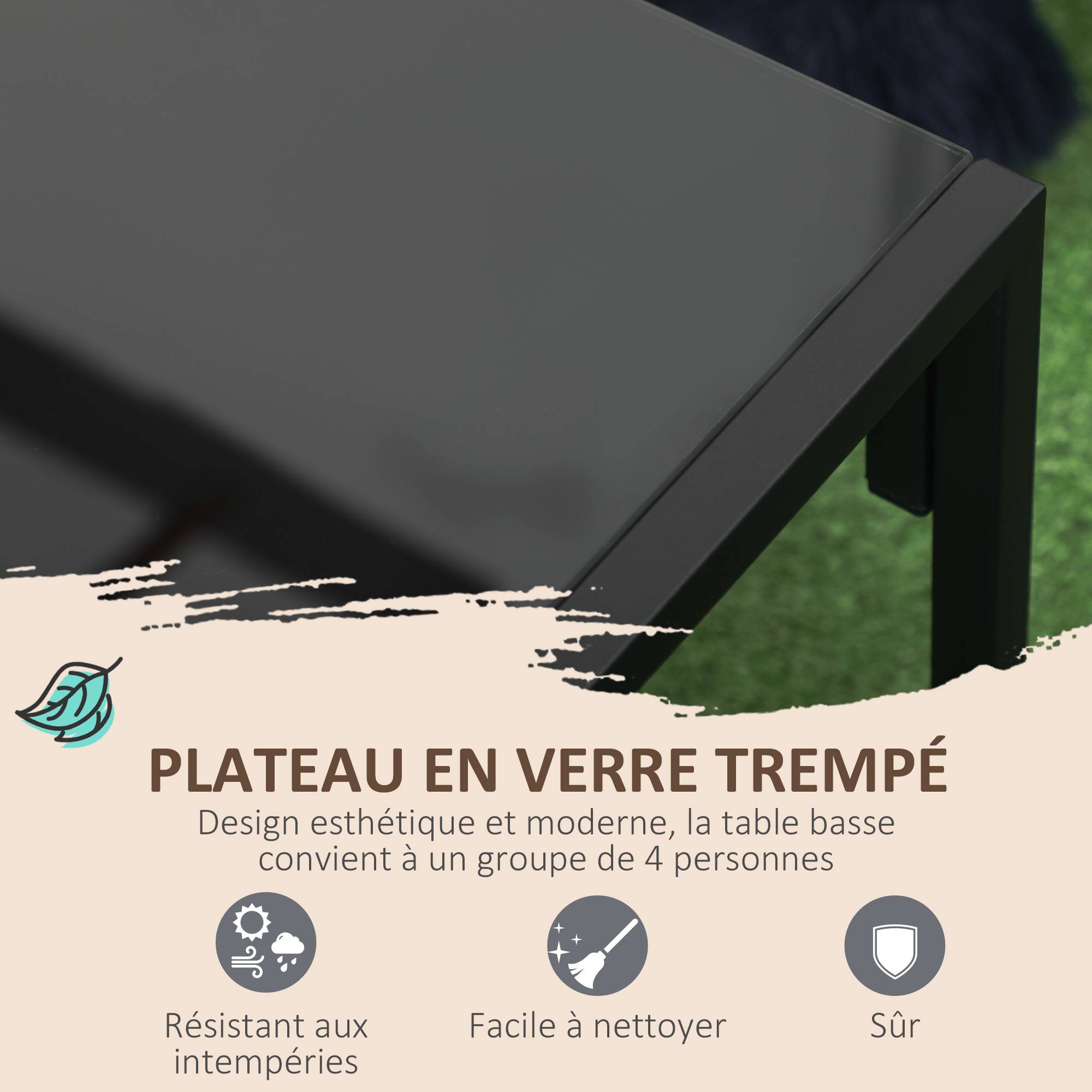 Outsunny - Salon de jardin 4 personnes - 4 pièces, 3 coussins - acier époxy noir polyester gris - Outsunny - Image 6