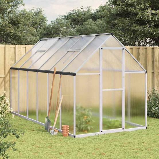 Serre aluminium et polycarbonate argenté 334 x 169 x 195 cm - PANGIVO - Image 1