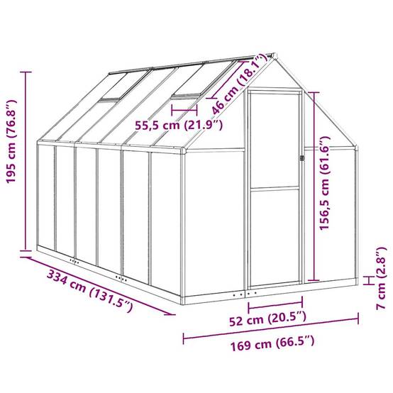 Serre aluminium et polycarbonate argenté 334 x 169 x 195 cm - PANGIVO - Image 10