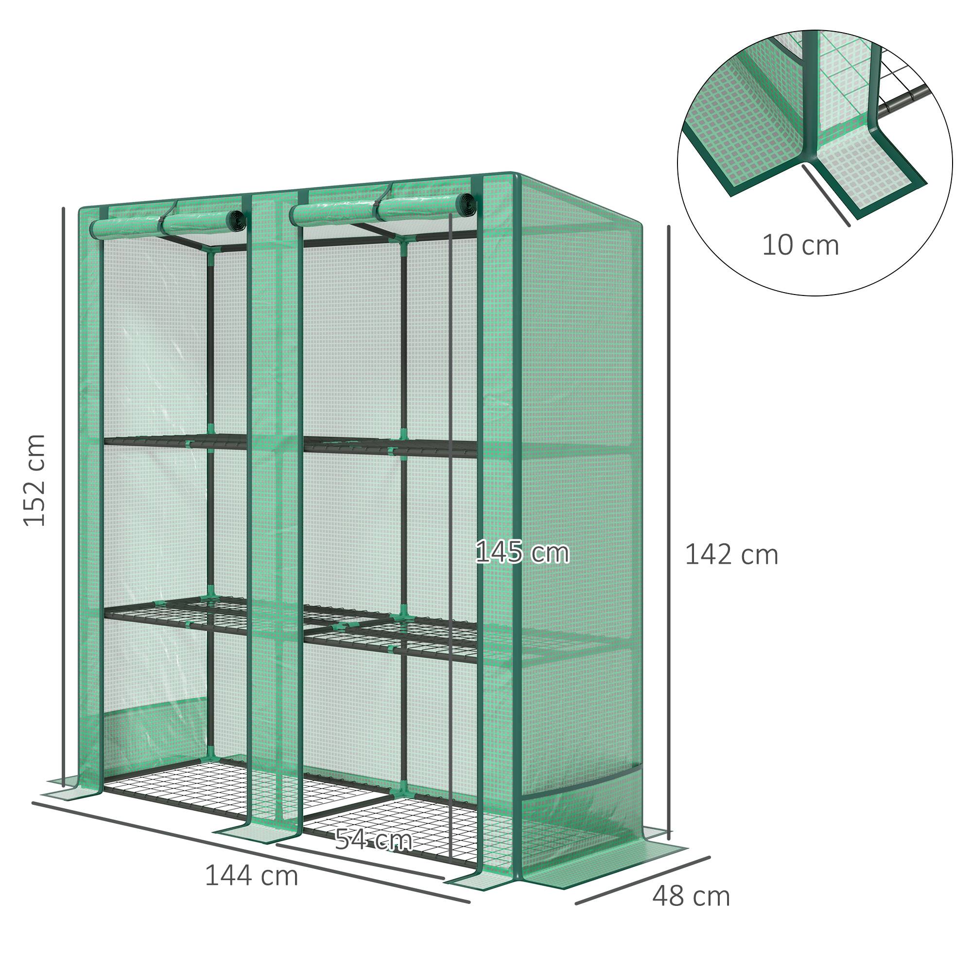 Sans Marque - Serre de jardin avec étagères métalliques à 3 niveaux serre de balcon couverture PE toit incliné 144 x 48 x 152 cm vert - Image 5