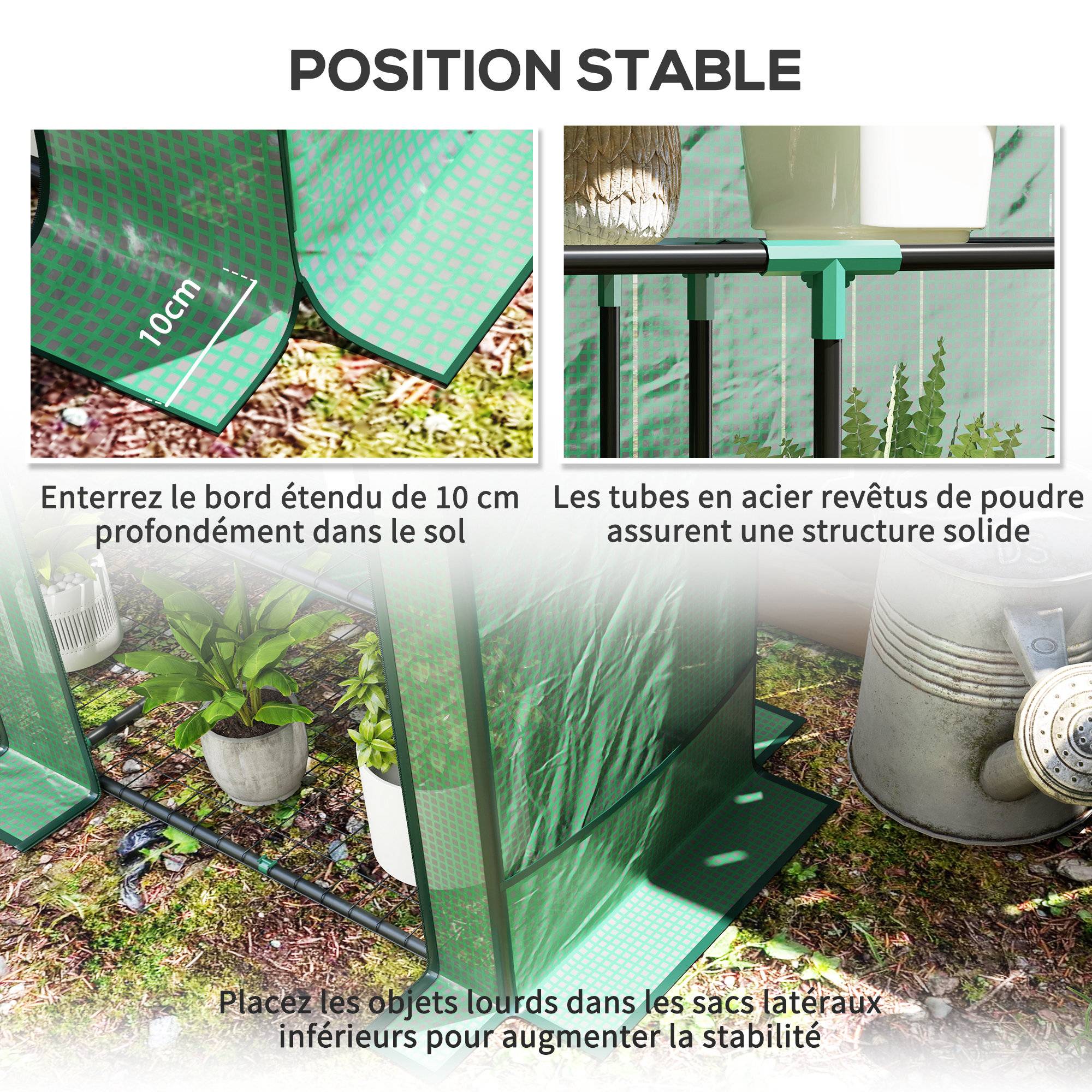 Sans Marque - Serre de jardin avec étagères métalliques à 3 niveaux serre de balcon couverture PE toit incliné 144 x 48 x 152 cm vert - Image 9