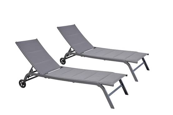 Concept Usine - Lot de 2 transats aluminium gris foncé LISBOA - Image 1