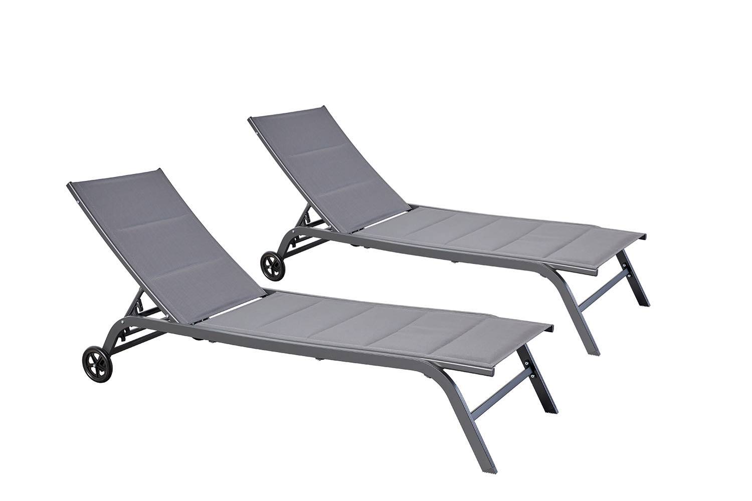 Concept Usine - Lot de 2 transats aluminium gris foncé LISBOA - Image 1